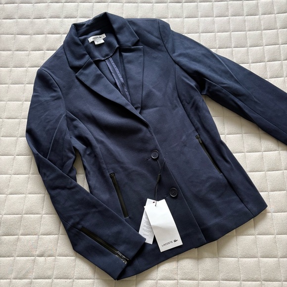 Lacoste Women’s Dark Blue Navy Blazer Suit Jacket with Zippered Pockets